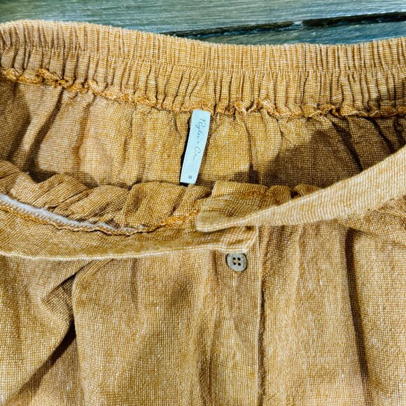 Rylee & Cru Linen/Cotton Tan/Gold Midi Peasant Skirt Ruffle Hem w/Pockets SZ M - Picture 4 of 13